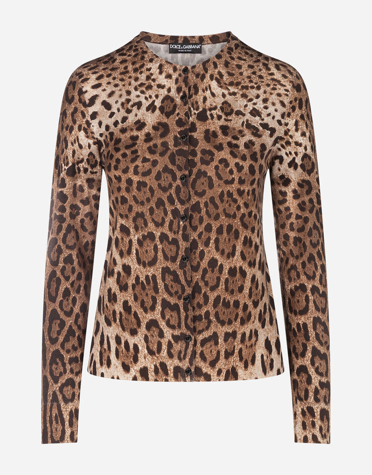 Dolce & Gabbana Woolen cardigan with leopard print Multicolor FX451TJAHHD