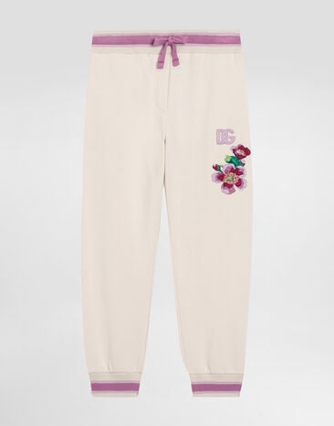 Dolce & Gabbana Oversized fleece trousers with violets embroidery and DG logo Multicolor L5JPG5G7PHT