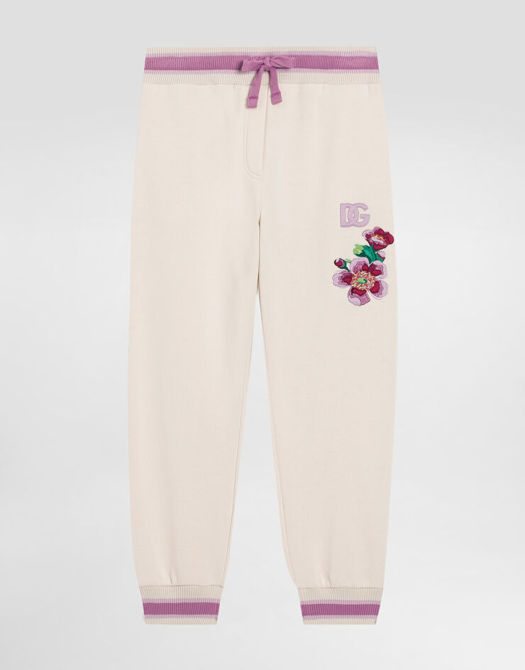 Dolce & Gabbana Oversized fleece trousers with violets embroidery and DG logo Multicolor L5JPG5G7PHT