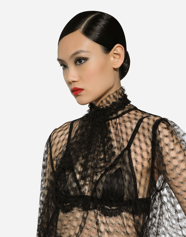 Dolce & Gabbana Mesh pussy-bow blouse Black F7AJ1TFLSK8