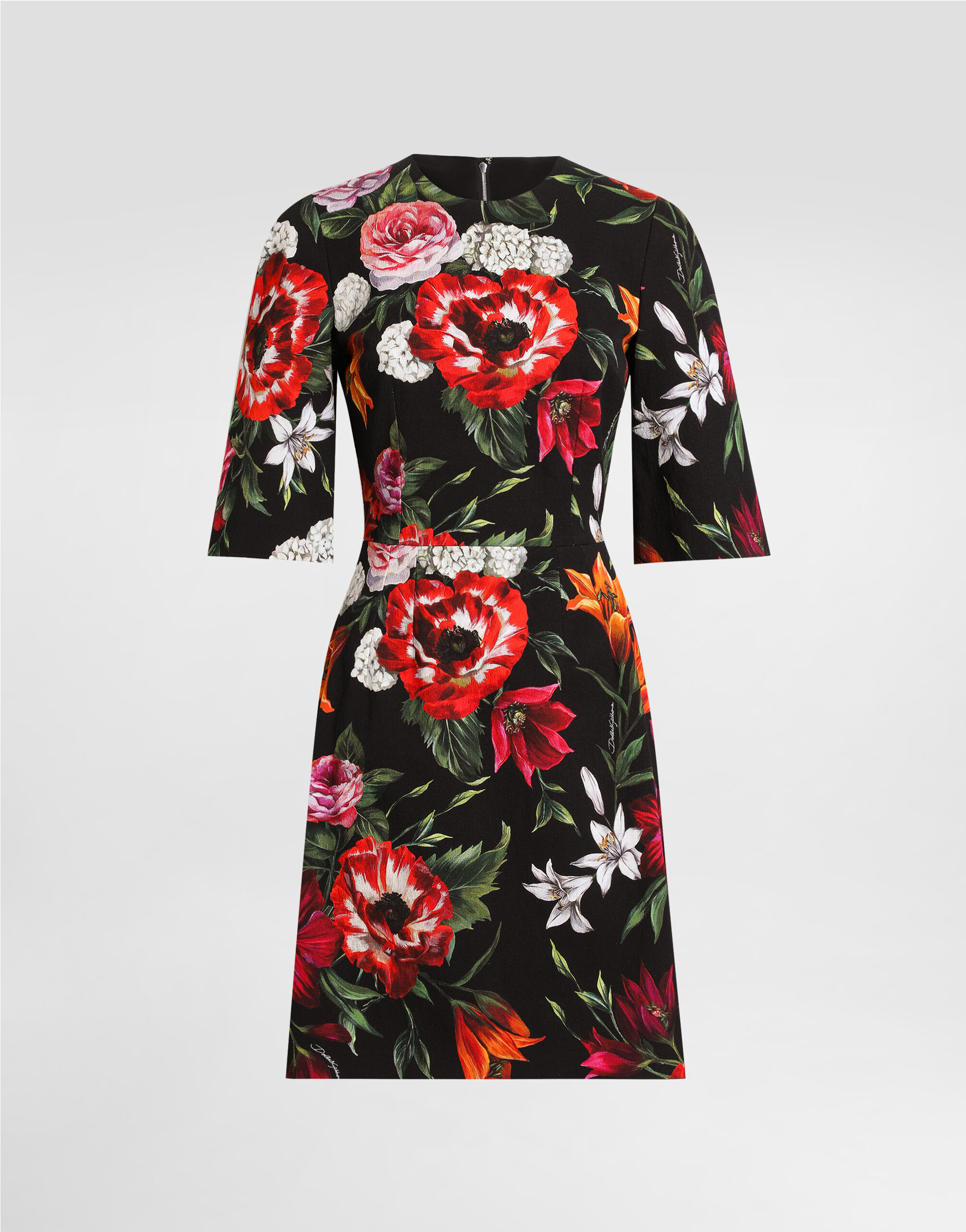 Flower-print crewneck dress in Print for Women | Dolce&Gabbana®