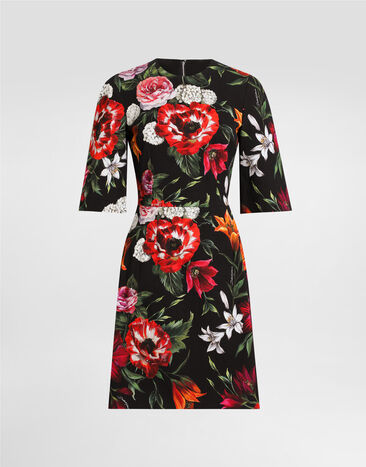 Dolce & Gabbana Vestido de cuello redondo con estampado de flores Imprima F6TWTTFSRQT