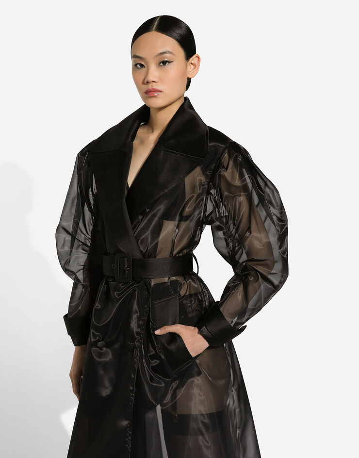 Dolce & Gabbana Trenchcoat aus technischem Organza mit gerafften Ärmeln Black F0D1OTFUMG9