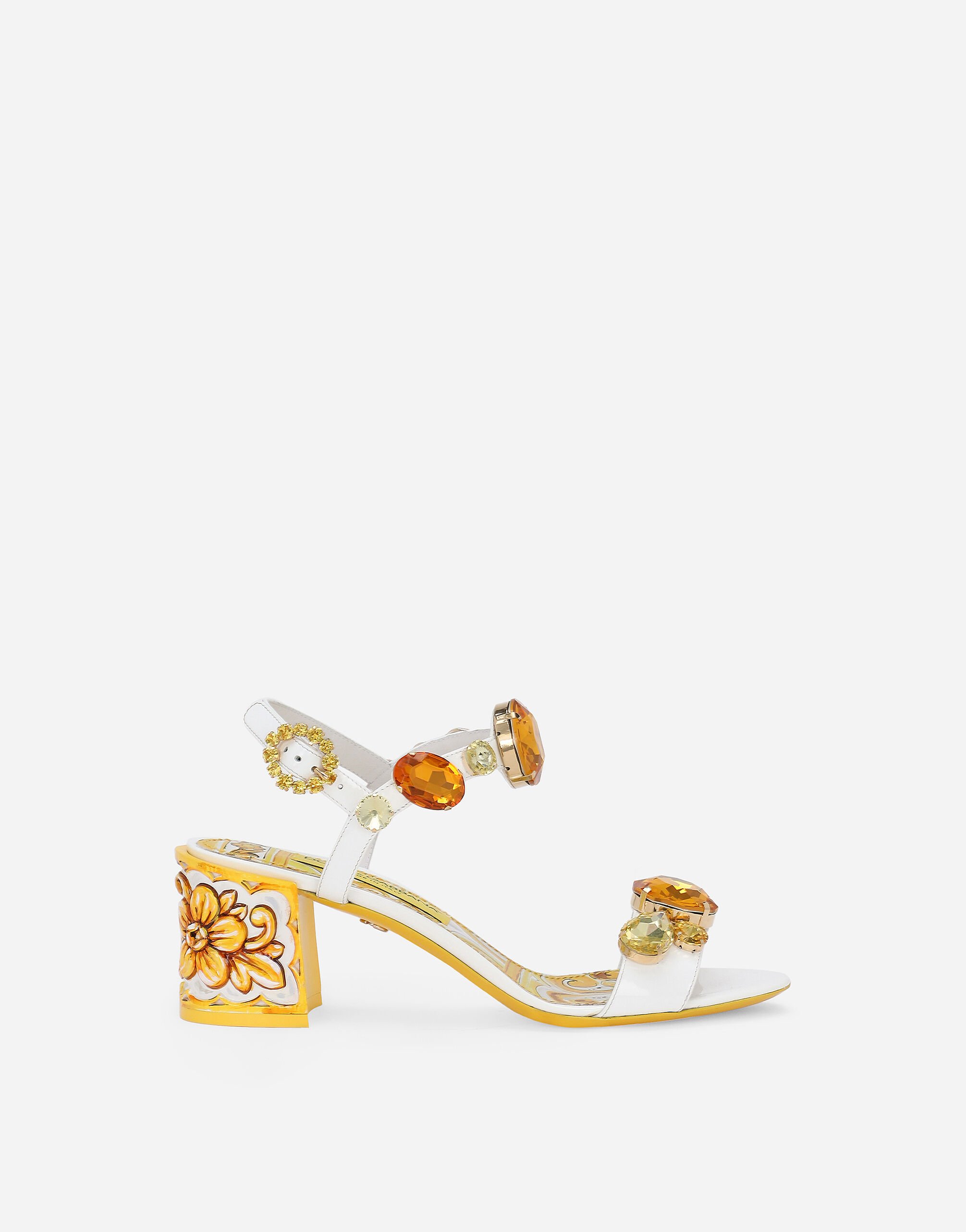 Dolce & Gabbana Sandalette aus Lackleder mit bemaltem Absatz und mit Schmucksteinen bestickt Gelb BB6003AW050