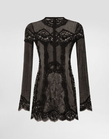 Dolce & Gabbana Knitted dress with lace Black FXS53TJGMBS