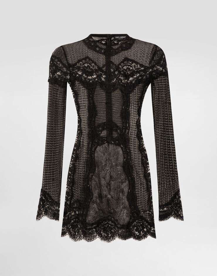 Dolce & Gabbana Knitted dress with lace Black FXS53TJGMBS