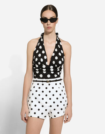 Dolce & Gabbana High-waisted cotton shorts with polka-dot print Print FTBTPTFSFNM