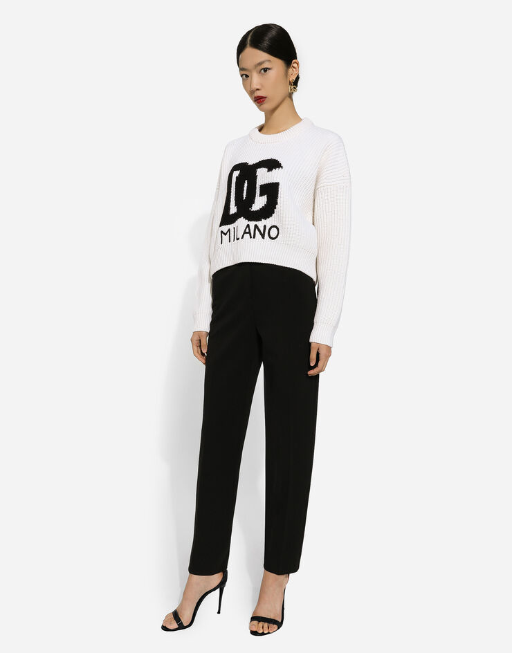 Dolce & Gabbana Ribbed wool sweater with DG logo Blanco FXW02ZJCVC2