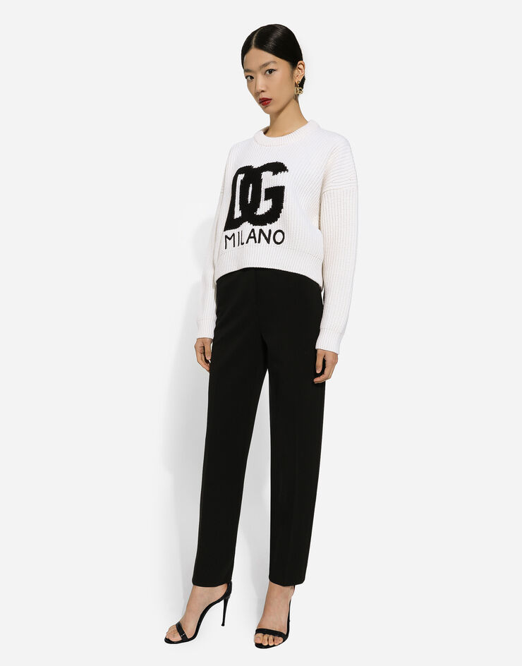 Dolce & Gabbana Ribbed wool sweater with DG logo Weiss FXW02ZJCVC2