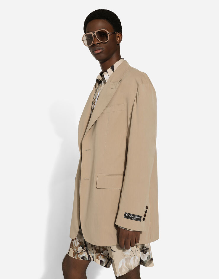 Dolce & Gabbana Einreihige Jacke aus Baumwollpopeline und Seide Beige G2TV1TFU5SW