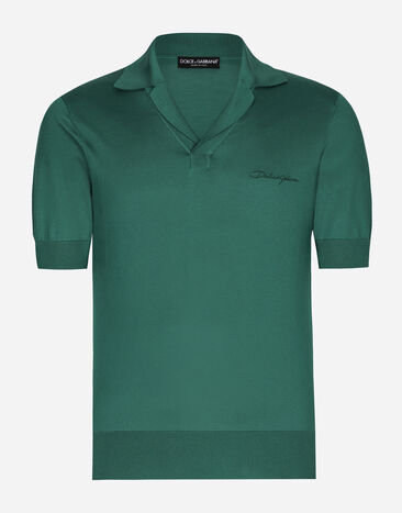 Dolce & Gabbana Poloshirt aus Seide mit Dolce&Gabbana-Stickerei Drucken GXV29TJBSJL