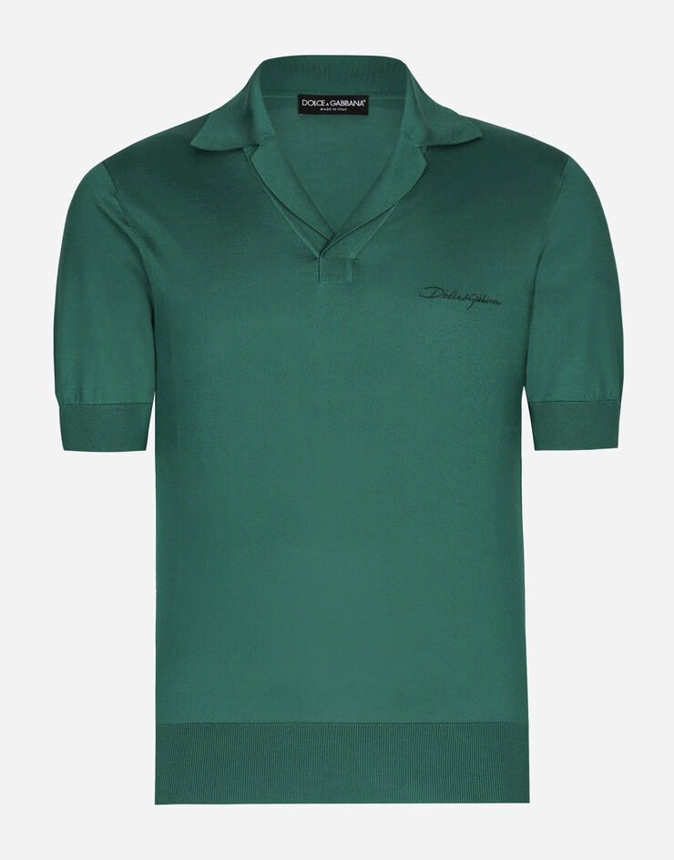 Dolce & Gabbana Polo de seda con bordado Dolce&Gabbana Verde GXZ09ZJBSJS