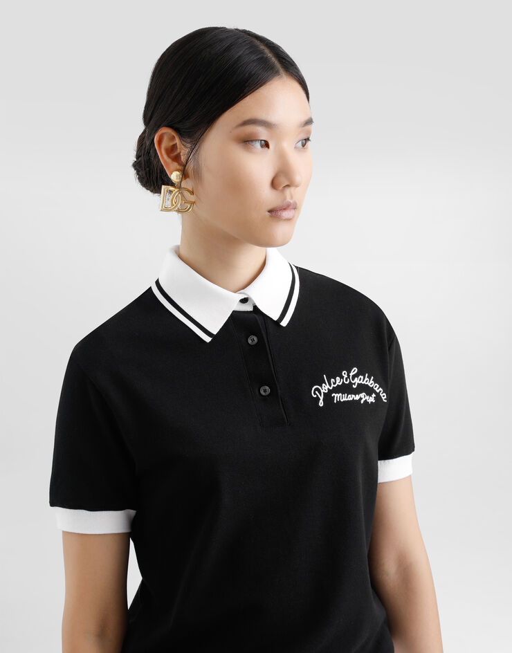 Dolce & Gabbana Polo corto de piqué de algodón con logotipo DG bordado Negro F8V33ZGDCYF