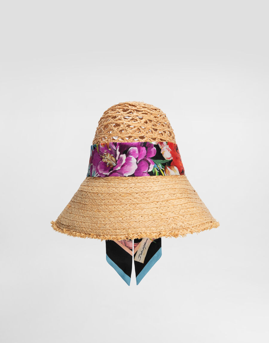 Straw hat with bandeau scarf