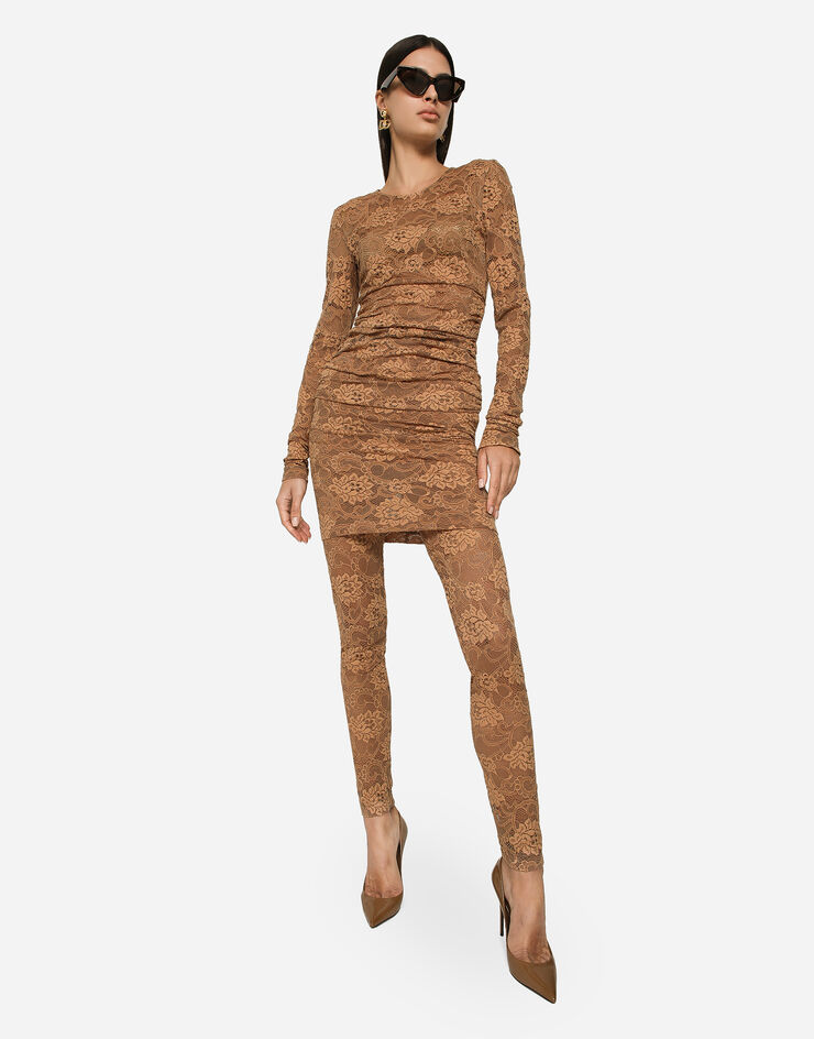 Dolce&Gabbana Kurzes Kleid aus floraler Spitze Beige F6DBCTFLUBV