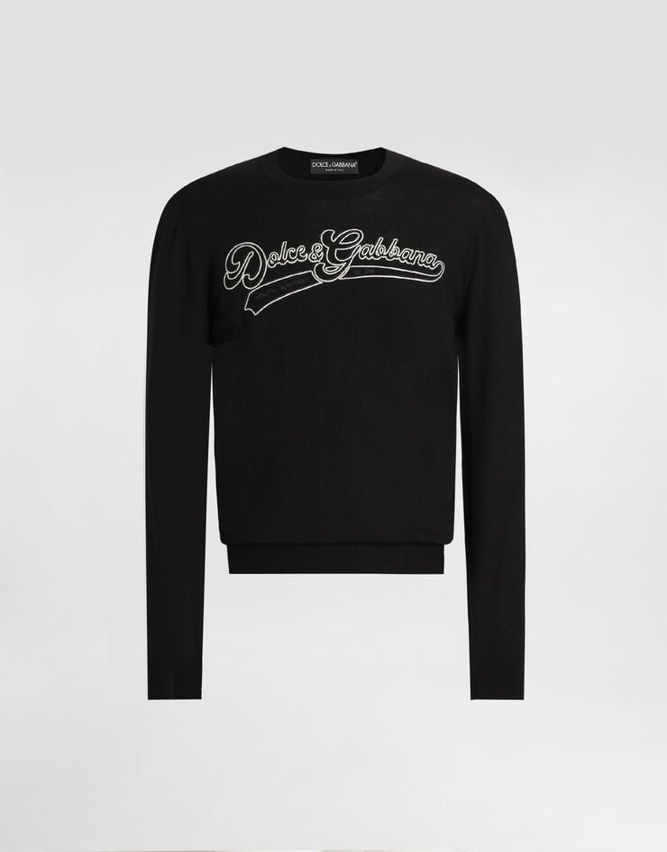 Dolce & Gabbana Virgin wool pullover with embroidery Black GXX02ZJDVGB