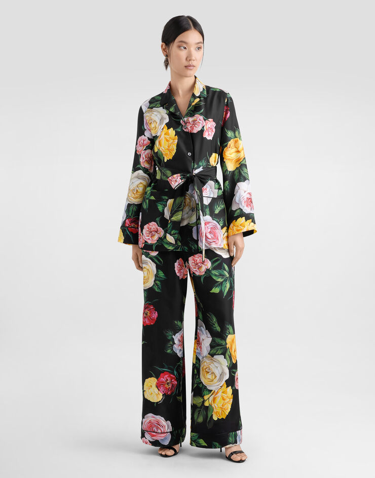 Dolce & Gabbana Silk habotai pajama pants with peony and rose print Print FTAMPTIS1XJ