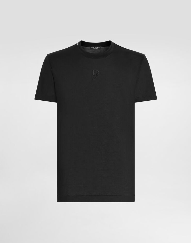 Dolce & Gabbana Silk T-shirt with logo Black G8RN8ZFU75F