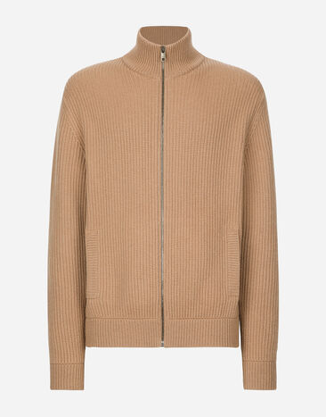 Dolce & Gabbana Zip-up cashmere sweatshirt with high neck Beige GXV15TJAWJ6
