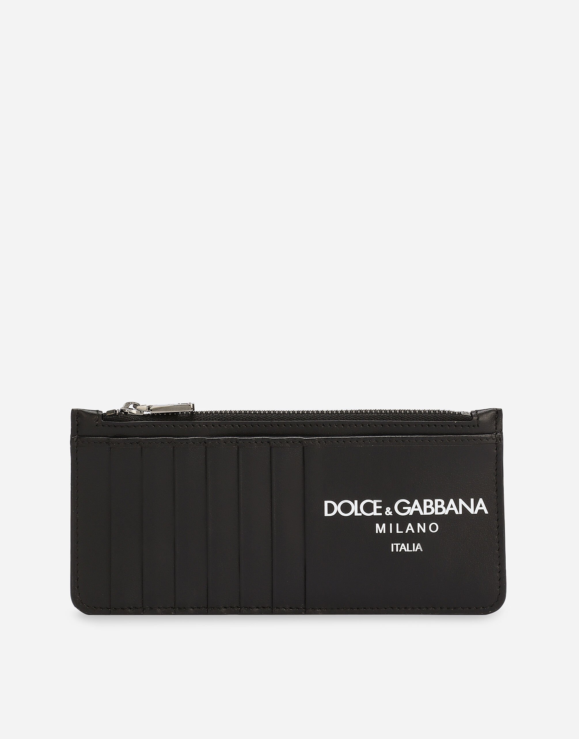 Dolce & Gabbana حافظة بطاقات عمودية من جلد عجل بشعار أسود BP0330AW576