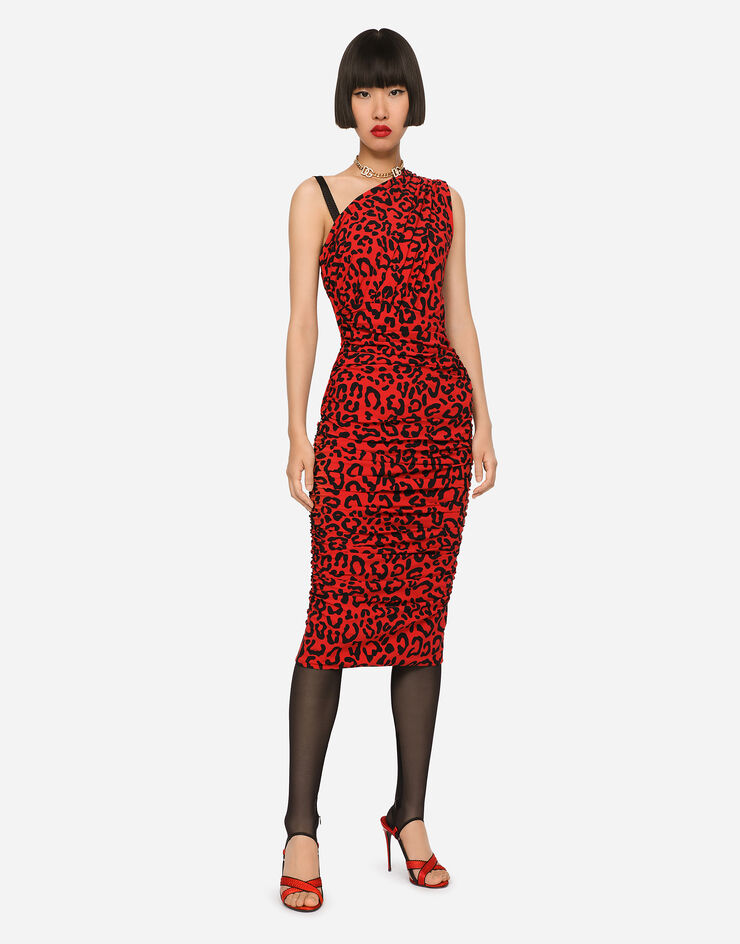 Dolce & Gabbana One-shoulder leopard-print jersey dress Multicolor F6AHZTFSG55