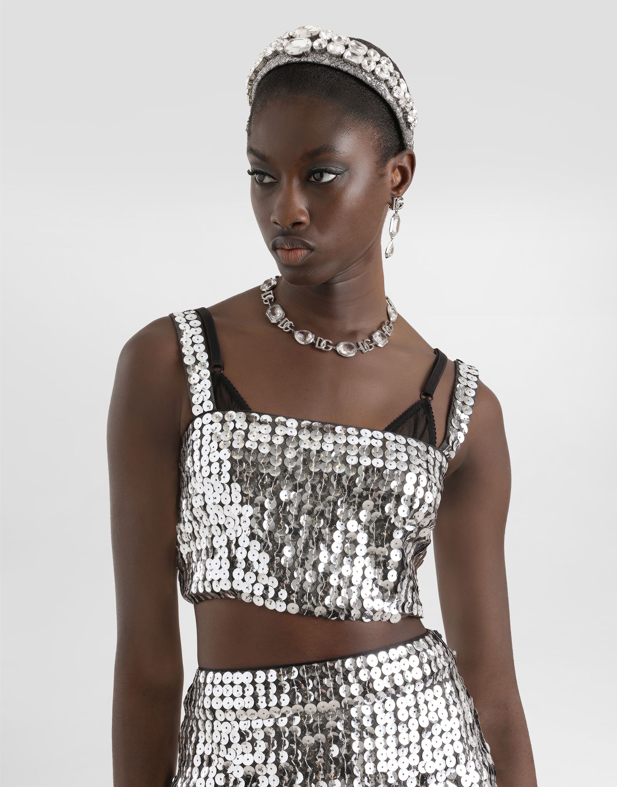 Sequin top in Silver for Women | Dolce&Gabbana® US