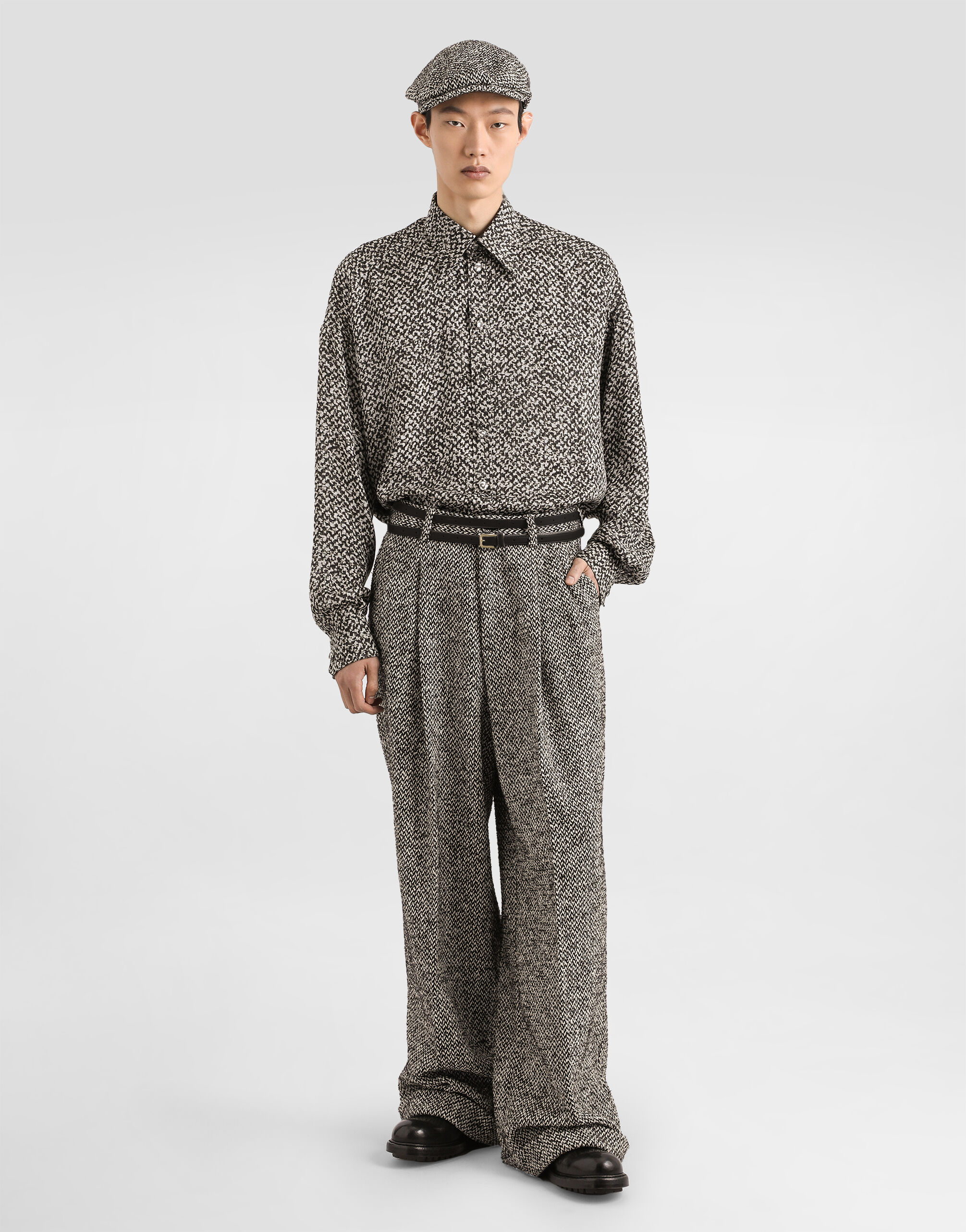 【美品】DOLCE&GABBANA 総柄シャツ シフォン リボンタイ 38 Chiffon shirt with bouclé print in Multicolor for Men