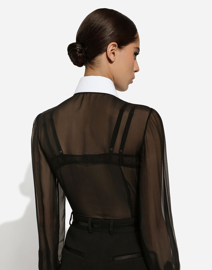 Dolce & Gabbana Chiffon shirt with piqué details Black F5S24TFU1AT