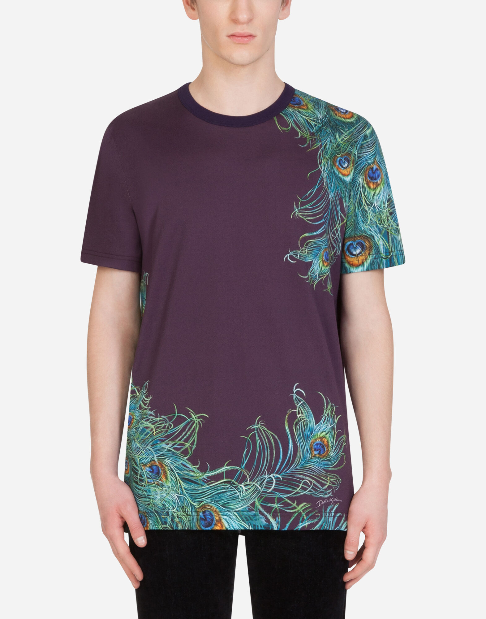 Camiseta algodon estampado pavo real