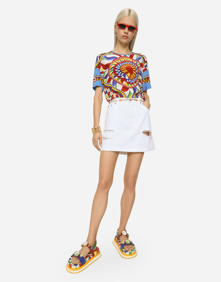 Dolce & Gabbana Denim mini skirt with rips Multicolor F4CPKDG8JQ6