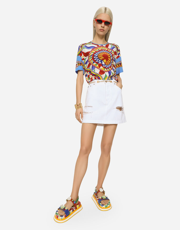 Dolce & Gabbana Mini-jupe en denim à accrocs Multicolore F4CPKDG8JQ6