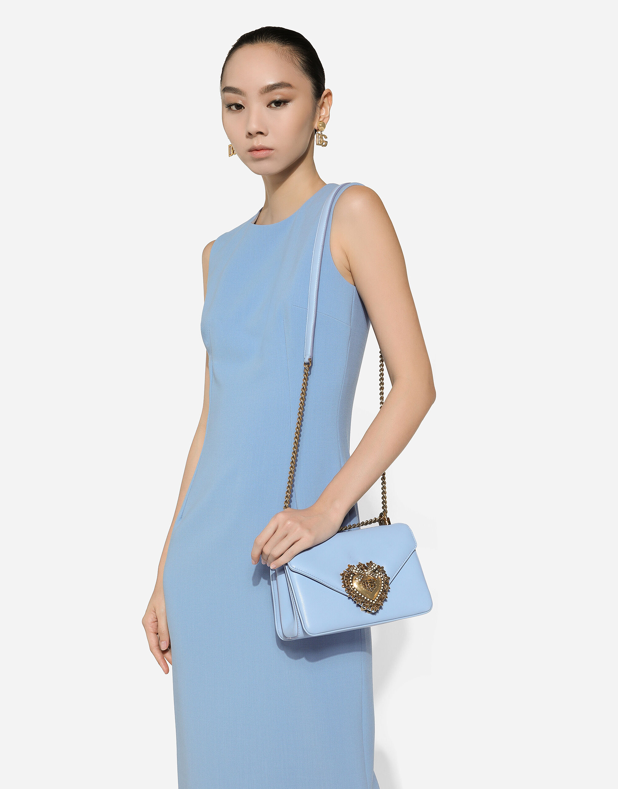 ブルーのウィメンズ ウールクレープ ロンゲット シースドレス