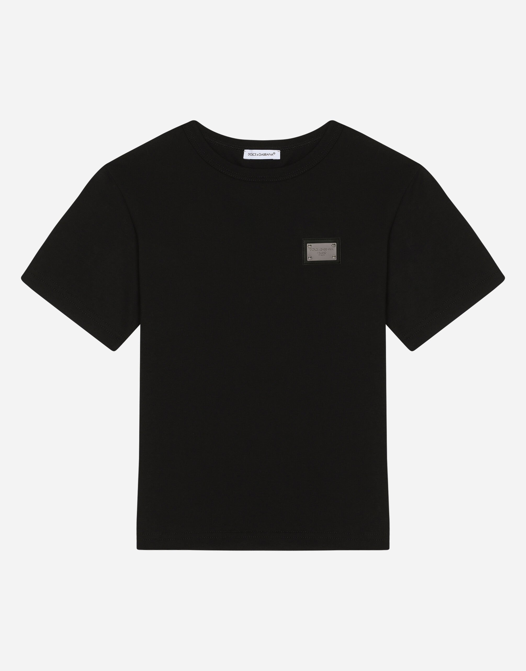 ブラックのボーイズ Tシャツ ジャージー ロゴプレート