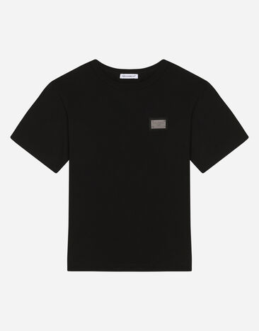 Dolce & Gabbana Jersey-T-Shirt mit Logoplakette Schwarz L4JT7TG7I2O