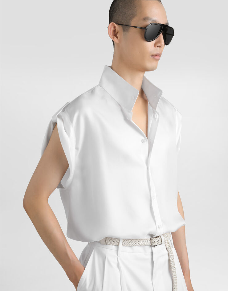 Dolce & Gabbana Camisa Hawaii en sarga de seda Blanco G5NJ4TFU10S