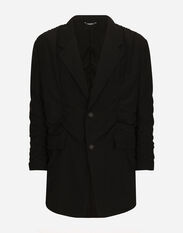 Dolce & Gabbana Single-breasted silk jacket with gathering Grey G2NW1TFU4LB