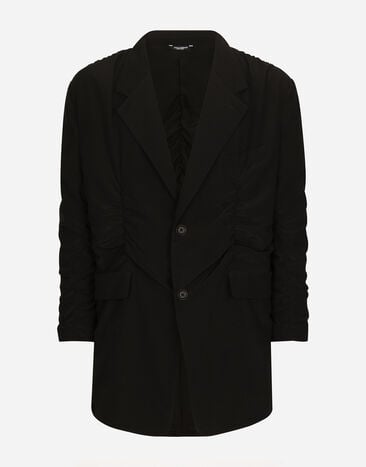 Dolce & Gabbana Single-breasted silk jacket with gathering Grey G2NW1TFU4LB
