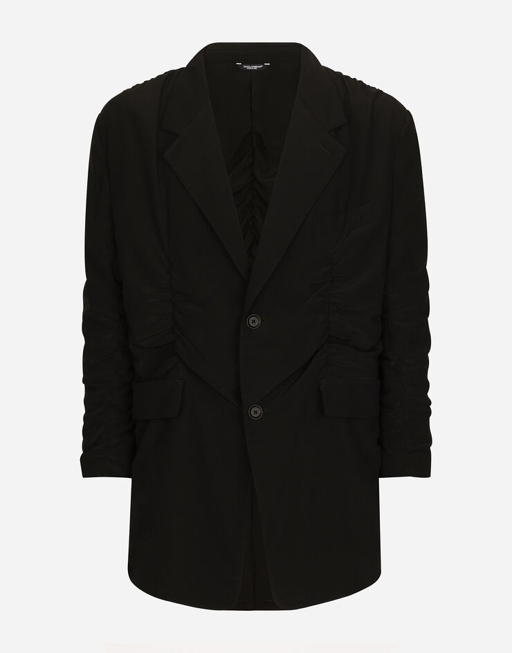 Dolce & Gabbana Single-breasted silk jacket with gathering Black G2TP3TFU1ZC