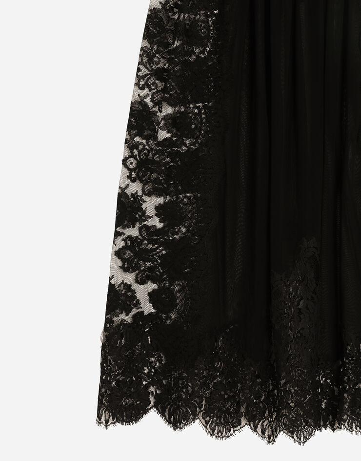 Dolce & Gabbana Vestido longuette de encaje Chantilly con detalles de organdí Negro F6JRSTGDCRO