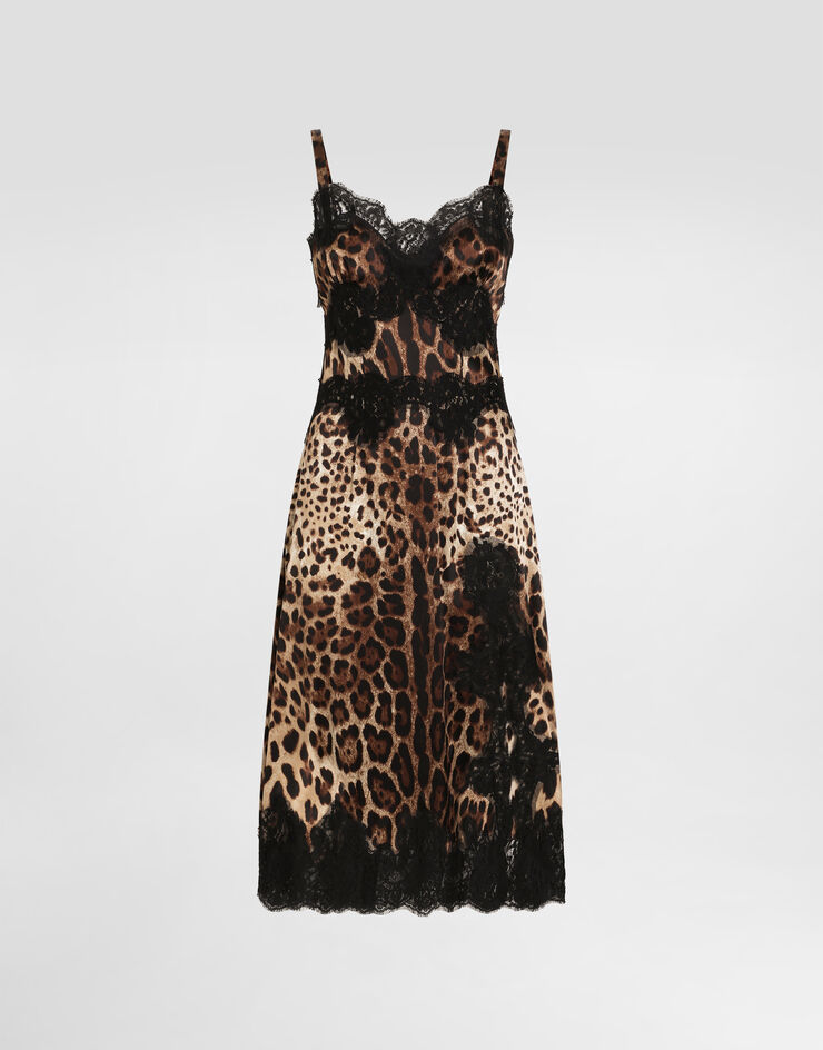 Dolce & Gabbana Leopard-print satin midi lingerie-style dress with lace trims Multicolor F6A5DTFSAXY