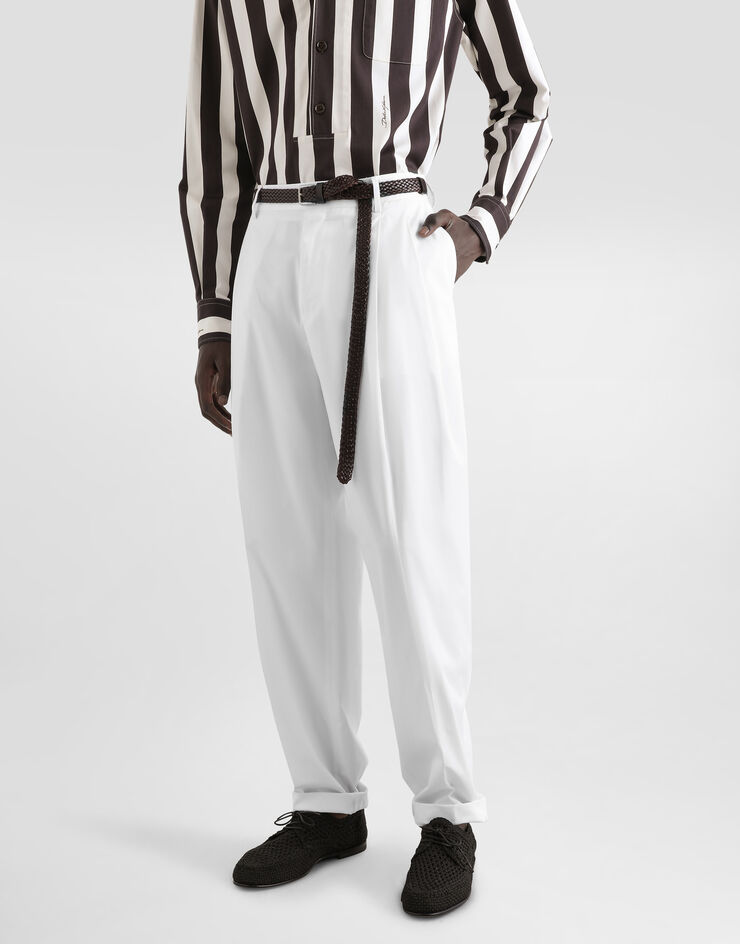 Dolce & Gabbana Pantalon double pince en gabardine de coton Blanc GP10DTFUFNV