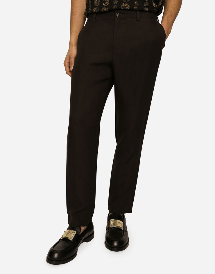 Dolce&Gabbana Pantalone in lino etichetta logo Marrone GW13ETFU4C2