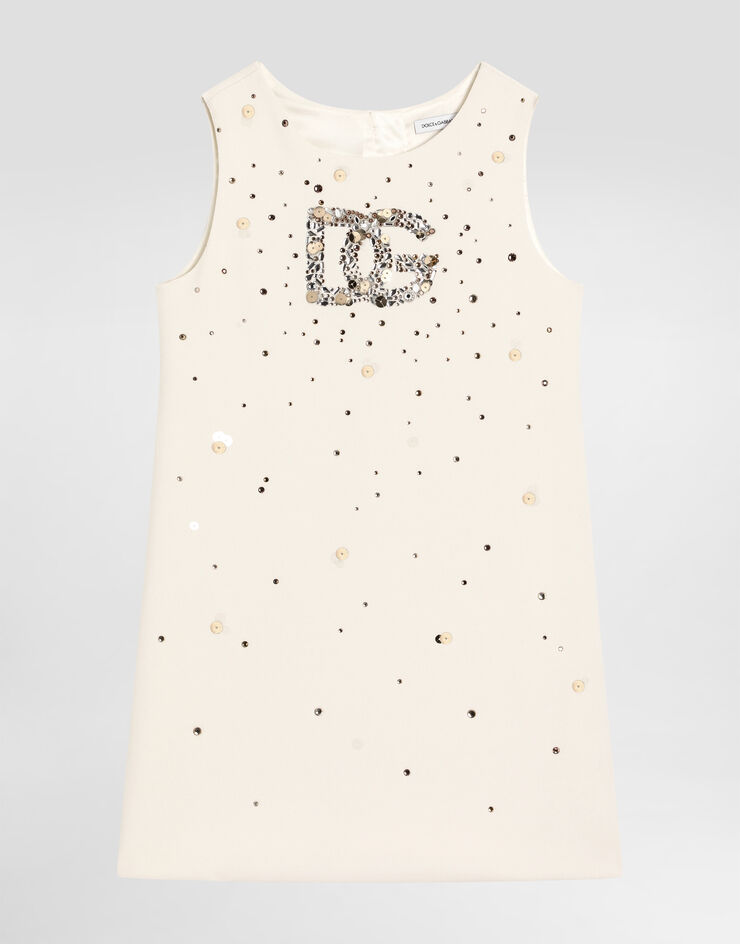 Dolce & Gabbana فستان مخمل ناعم بكولوت White L54DH1FURMM