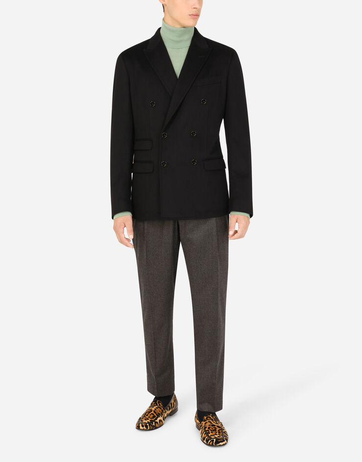 Dolce & Gabbana Unstrukturierte zweireihige Jacke aus Kaschmir Blau G2JY7TFU2AX