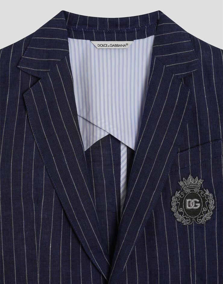 Dolce & Gabbana Veste droite en lin à rayures tennis et écusson Multicolor L41E97FR4BD