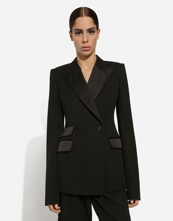 Dolce & Gabbana Двубортный пиджак из шерстяного полотна с боковыми разрезами черный F29ZMTFU28J