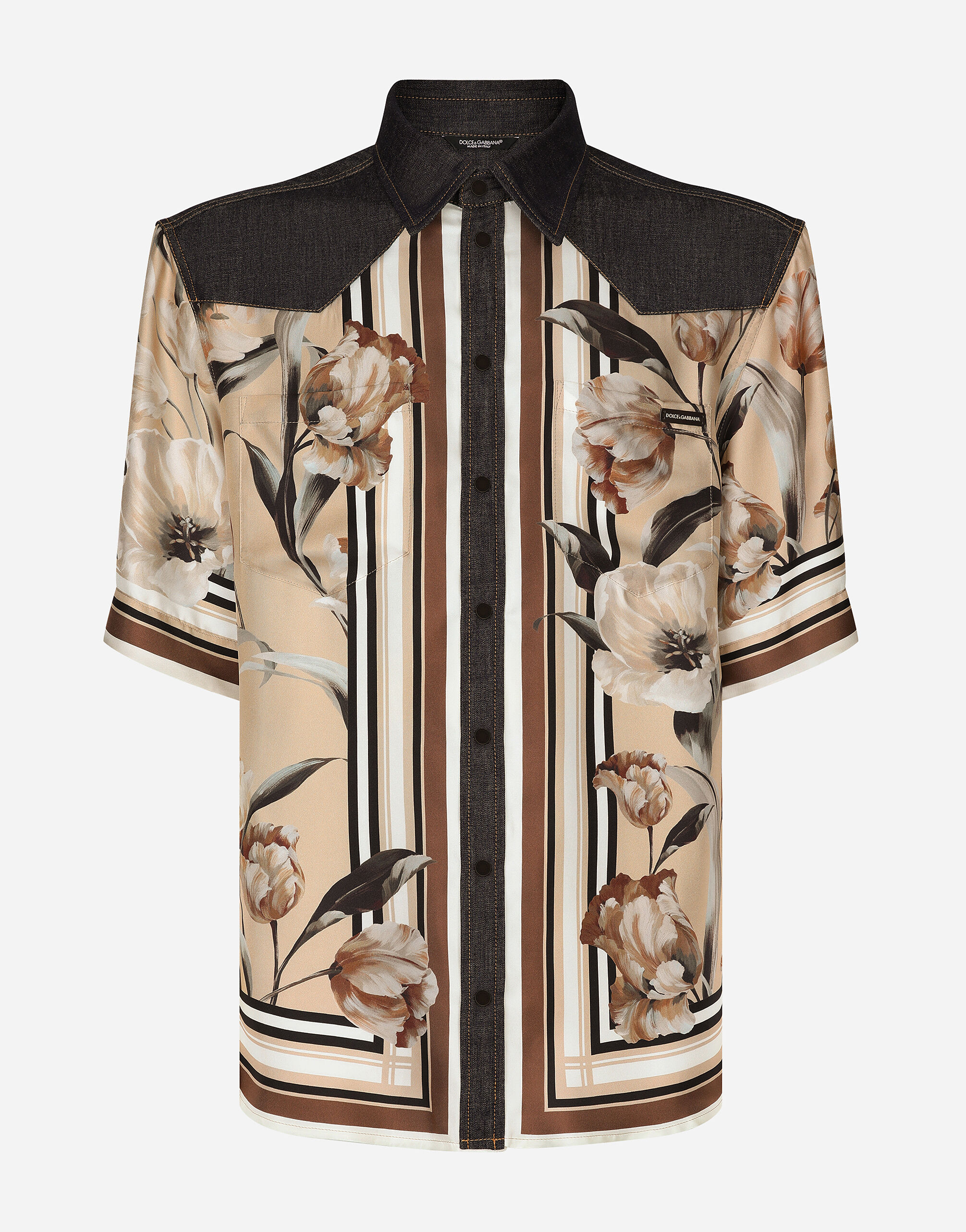 Dolce & Gabbana Silk and denim shirt with floral print Print CQ0620AV885