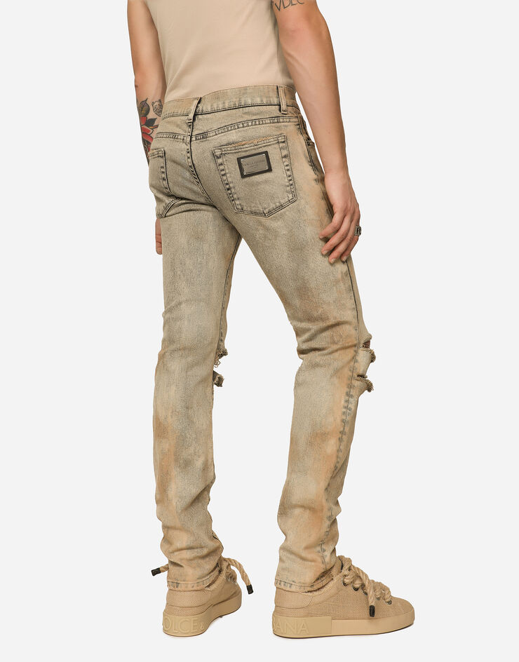 Dolce&Gabbana Overdyed skinny fit stretch jeans with rips Multicolor GY07LDG8JE4