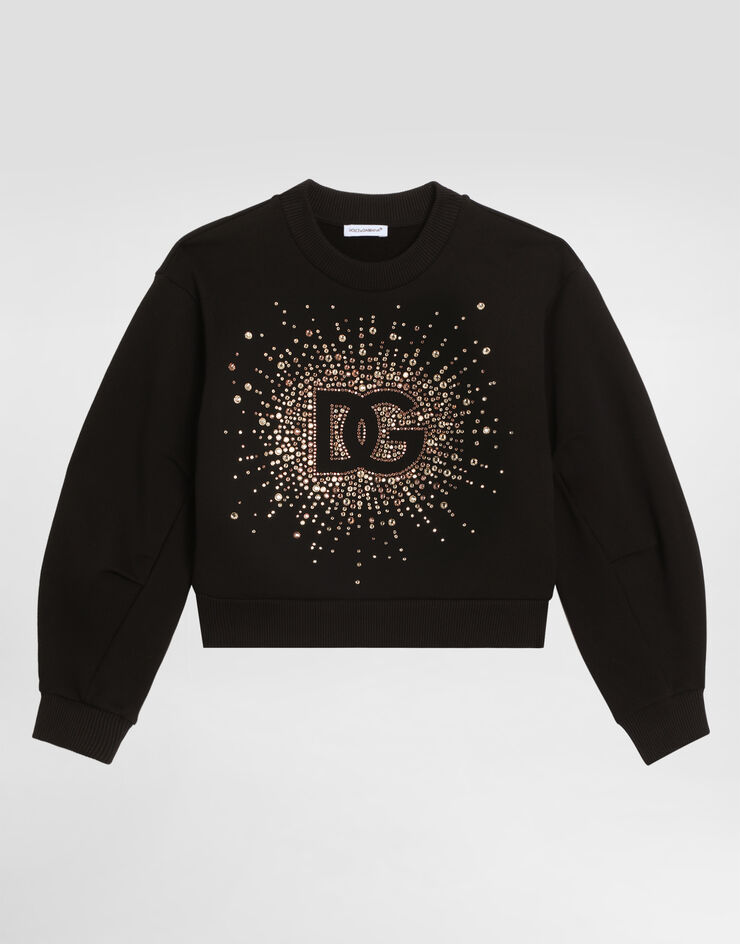 Dolce & Gabbana Sweatshirt aus Jersey und Strass Schwarz L5JWAWG7N6C