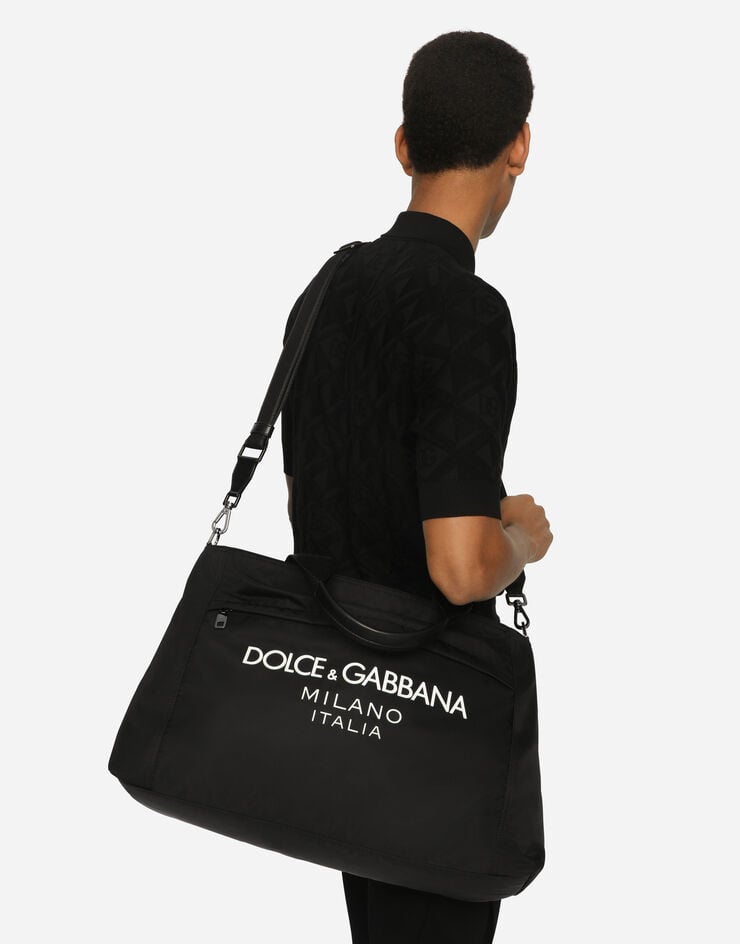 Dolce & Gabbana Reisetasche aus Nylon mit gummiertem Logo Schwarz BM2125AG182
